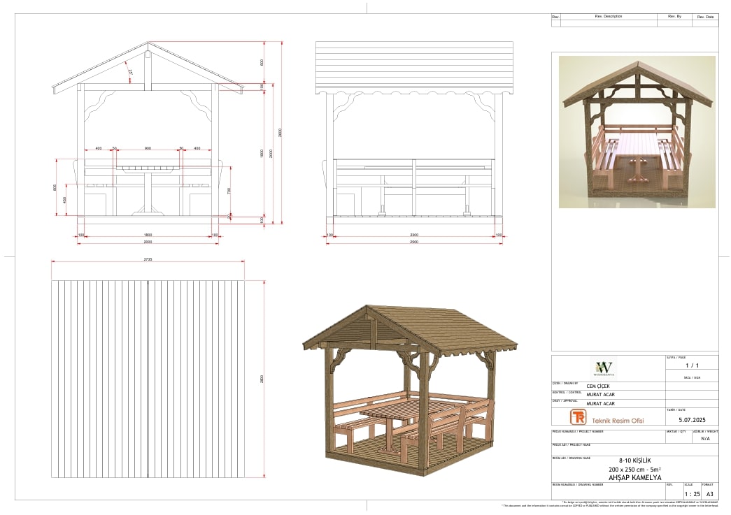 2x2.5 5m² 10 12 Kişilik Bahçe Kamelya Piknik Masası