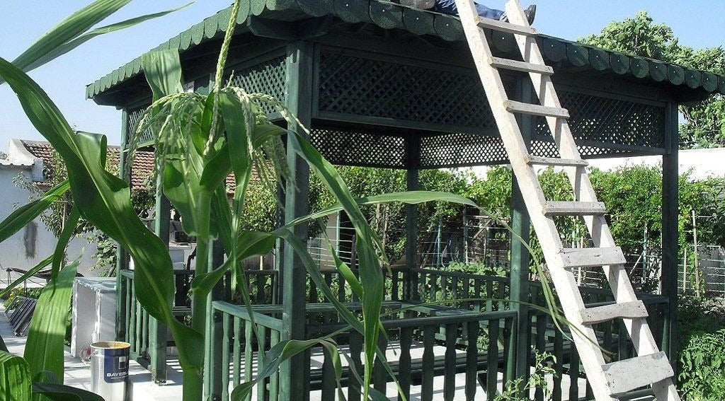 3x3 9m² Oturma Bankı Dahil Yeşil Renk Ahşap Kamelya WZ-12