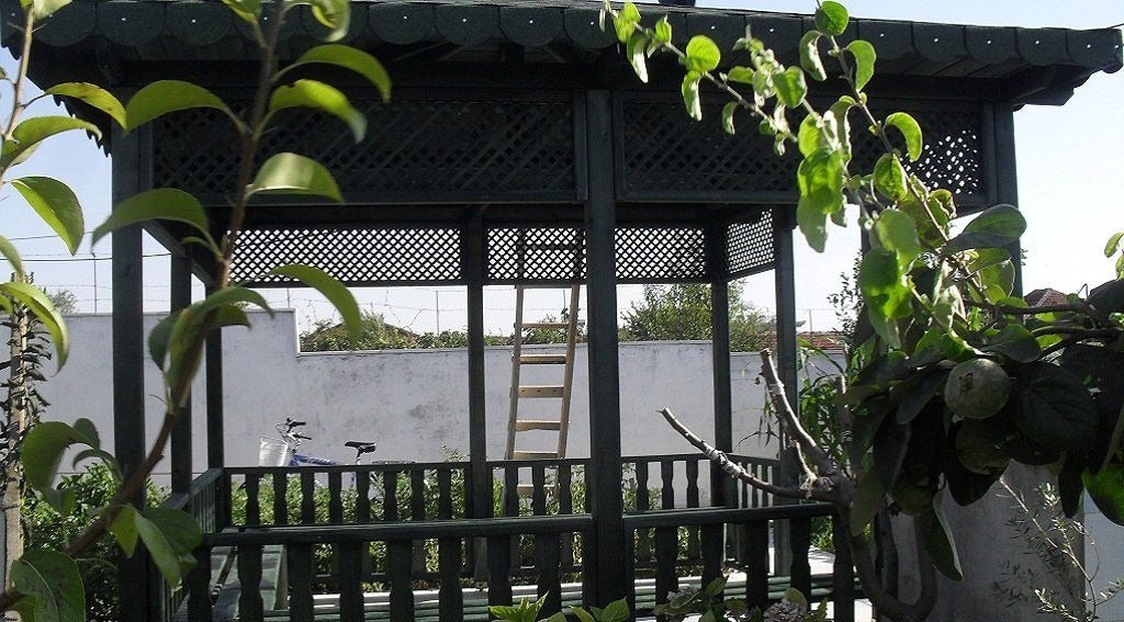 3x3 9m² Oturma Bankı Dahil Yeşil Renk Ahşap Kamelya WZ-12