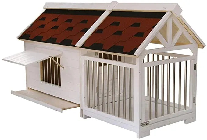 Kapılı Çit Bölmeli Çekilir Tabanlı Ahşap Köpek Kulübesi