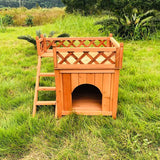 Merdivenli Çatı Teraslı Ahşap Köpek Evi