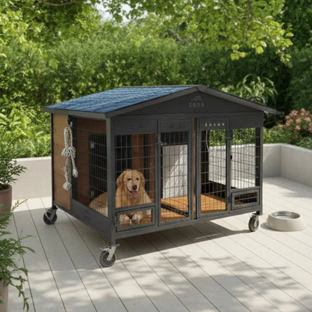 Çift Bölmeli Çift Kapılı Tekerlekli Köpek Barınağı