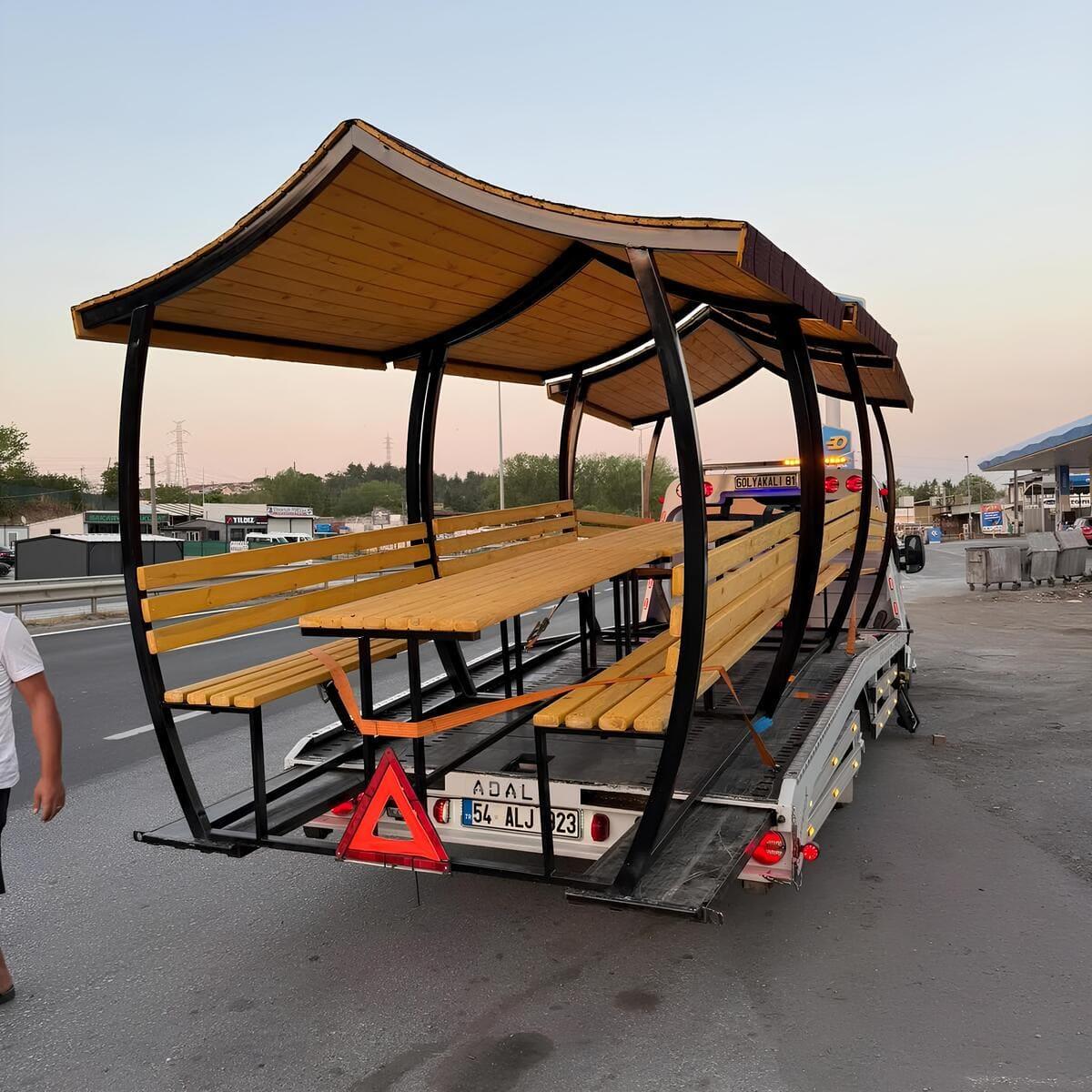 Japon Çatı Ahşap Çardak, 6 Kişilik Bahçe Masası, 200×150×230cmÇardakWoodzanya