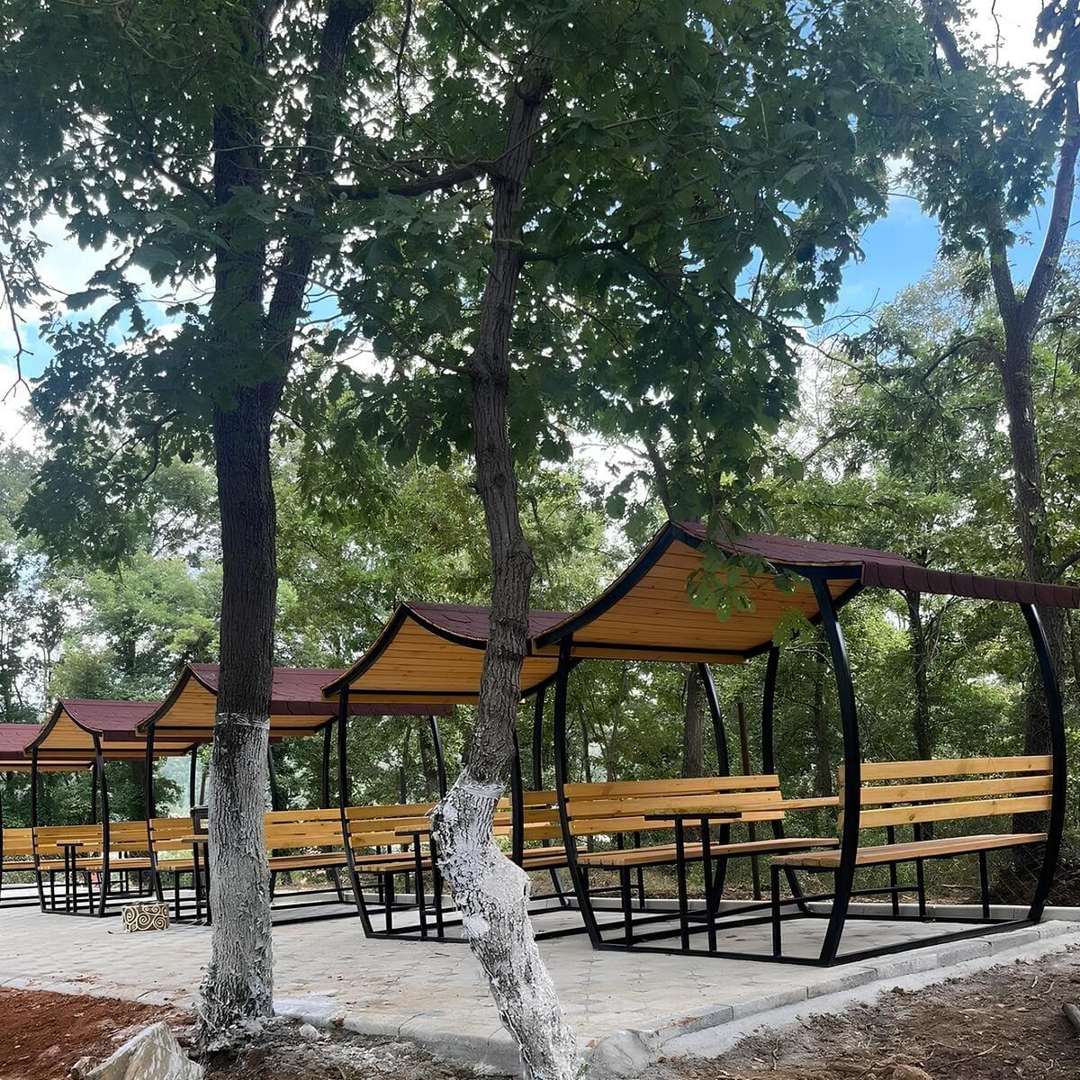 Japon Çatı Ahşap Çardak, 6 Kişilik Bahçe Masası, 200×150×230cmÇardakWoodzanya