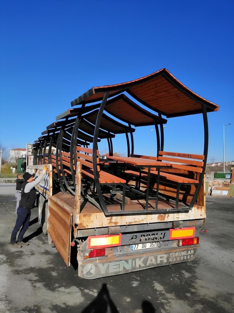 Japon Çatı Ahşap Çardak, 6 Kişilik Bahçe Masası, 200×150×230cmÇardakWoodzanya