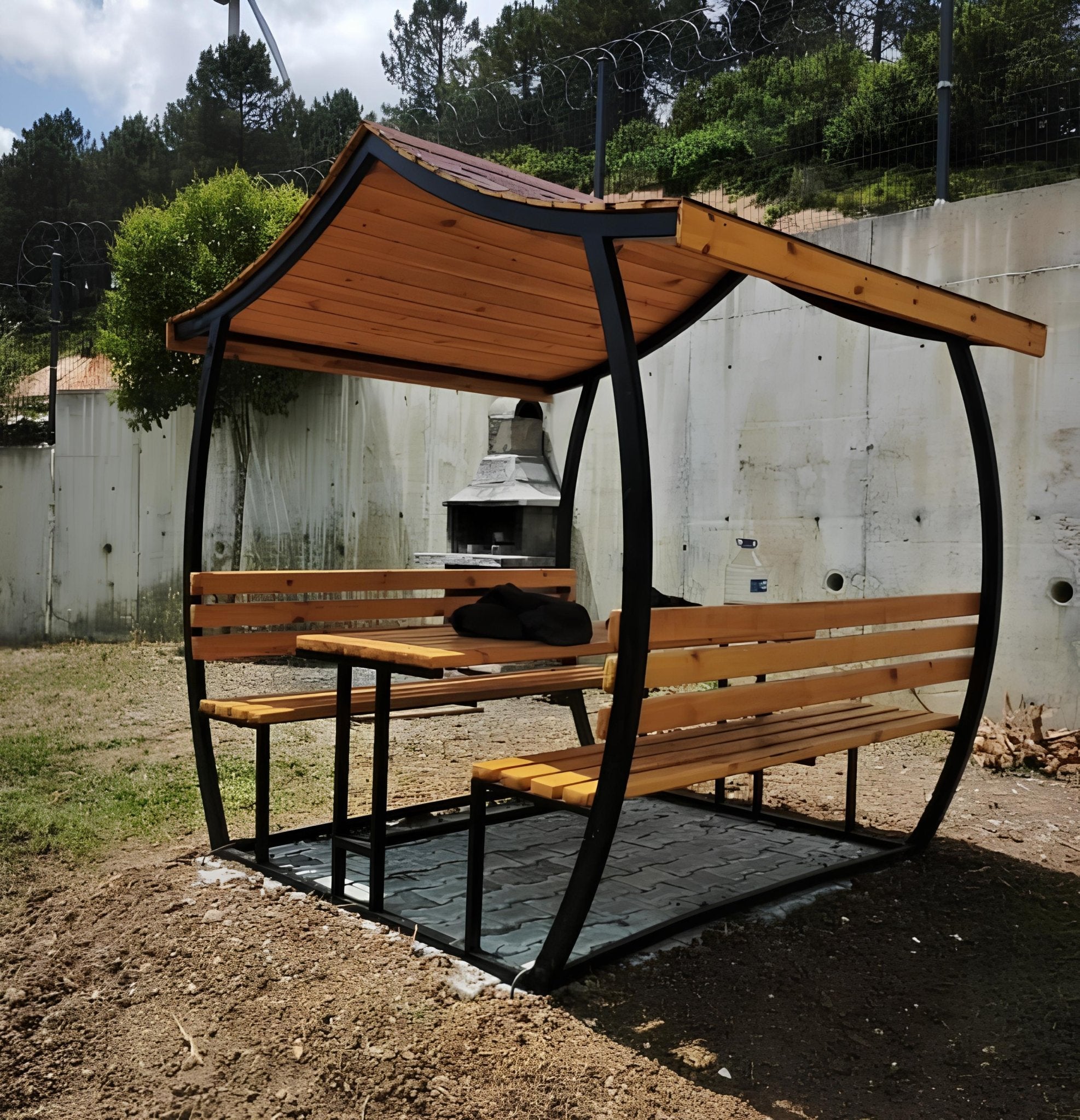 Japon Çatı Ahşap Çardak Kamelya 6 Kişilik Bahçe MasasıÇardakWoodzanya