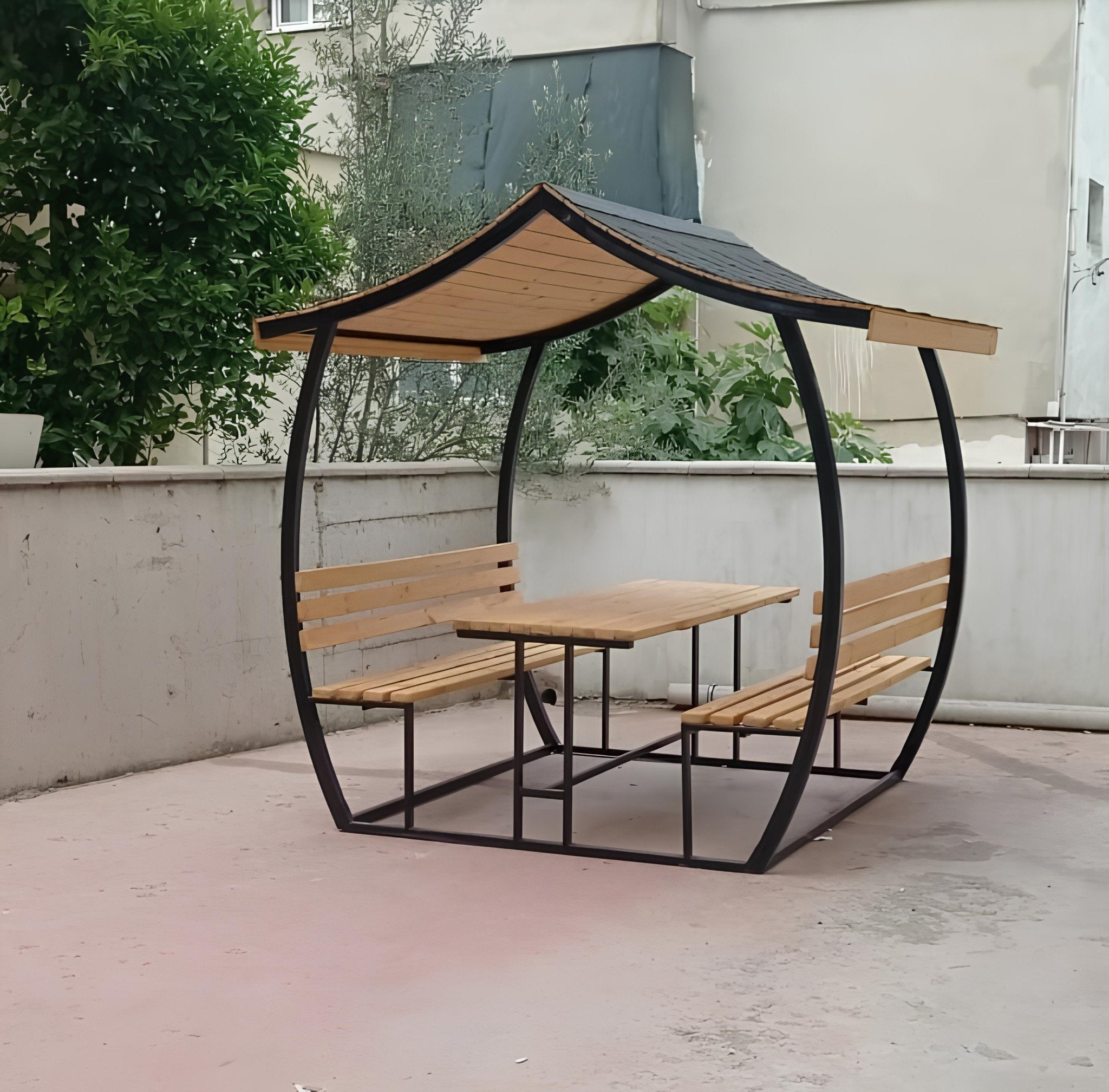 Japon Çatı Ahşap Çardak Kamelya 6 Kişilik Bahçe MasasıÇardakWoodzanya