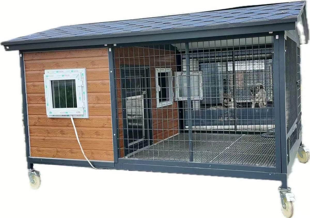 Beşik Çatılı Pencereli Gezinti Alanlı Köpek Kulübesi